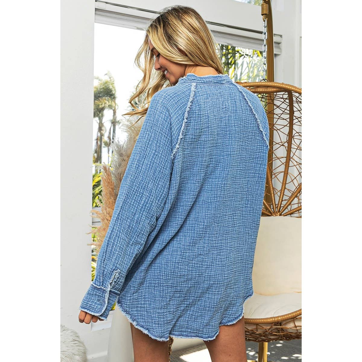 FRAYED VINTAGE WASHED WRINKLE SHIRT