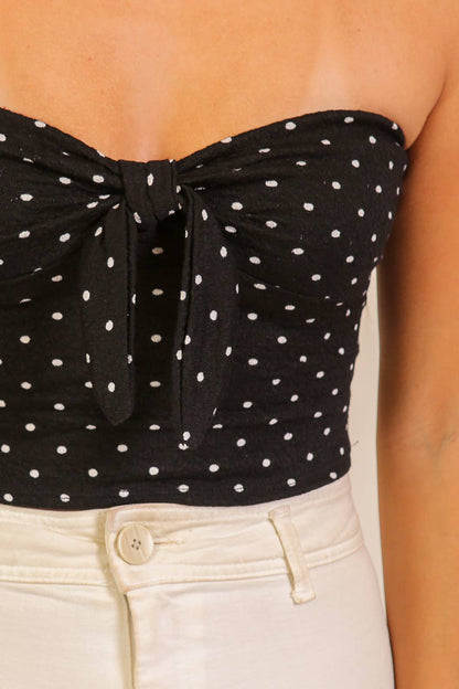 Polka Dot Tie-Front Strapless Top