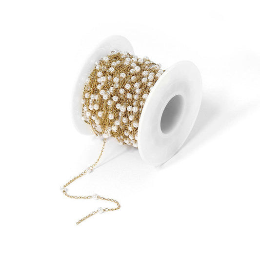 Stainless Steel Faux Pearl Chain By The Foot