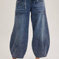 DENIM MID-WAIST DRAWSTRINGS BARREL JEANS