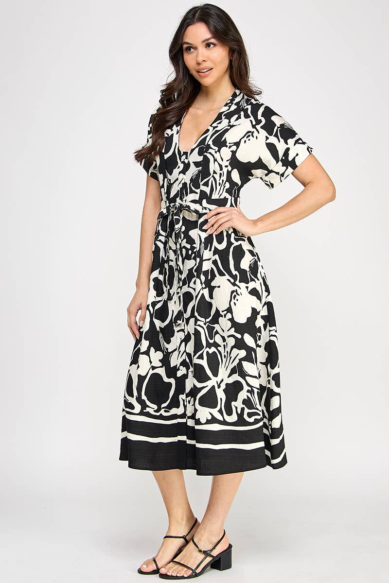 Floral Short Sleeve Midi Dress