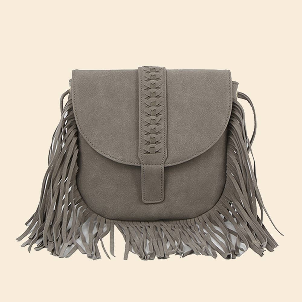 Suede Fringe Flap Boho Crossbody Bag