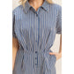 Collared Striped Romper With Sash