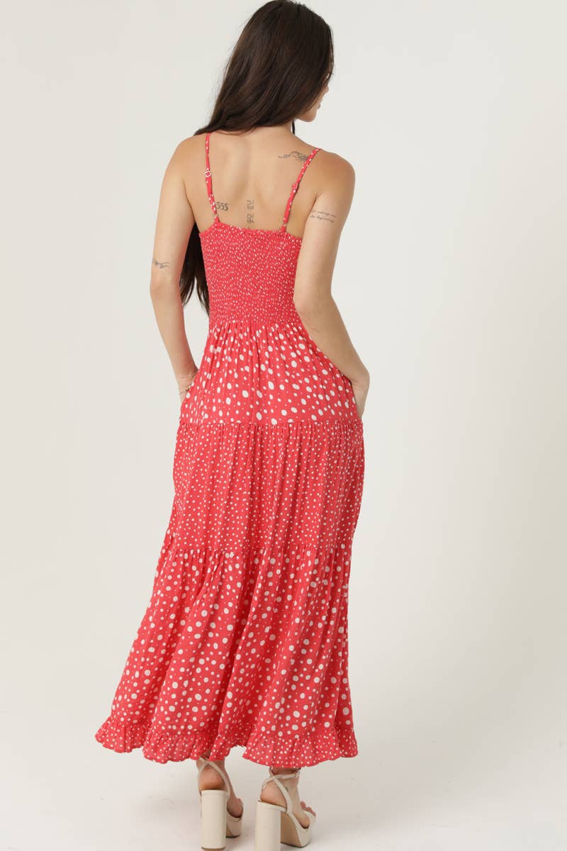 C4C84-FQ00-AA25 MIX POLKA DOTS MAXI DRESS WITH SIDE SLIT AND