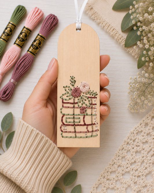 Stack of Books Bookmark Embroidery Kit | DIY Wood Bookmark