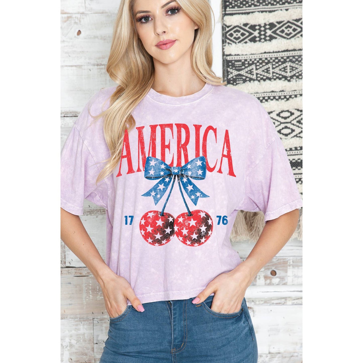 America Cherry Bow Mineral Wash Crop Top