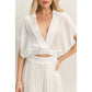 Collared Wrap Top & Wide-Leg Pants Set