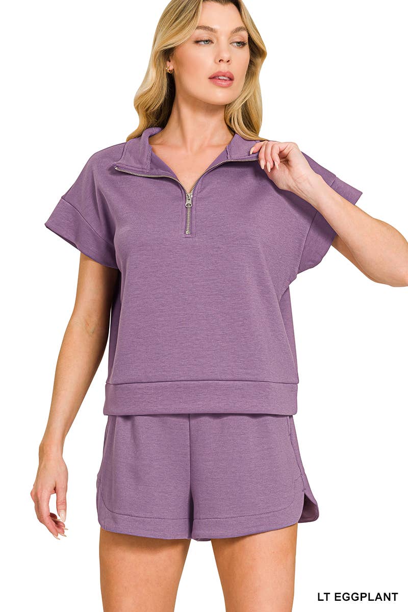 Scuba High Neck Half Zip Top & Dolphin Shorts Set Zenana
