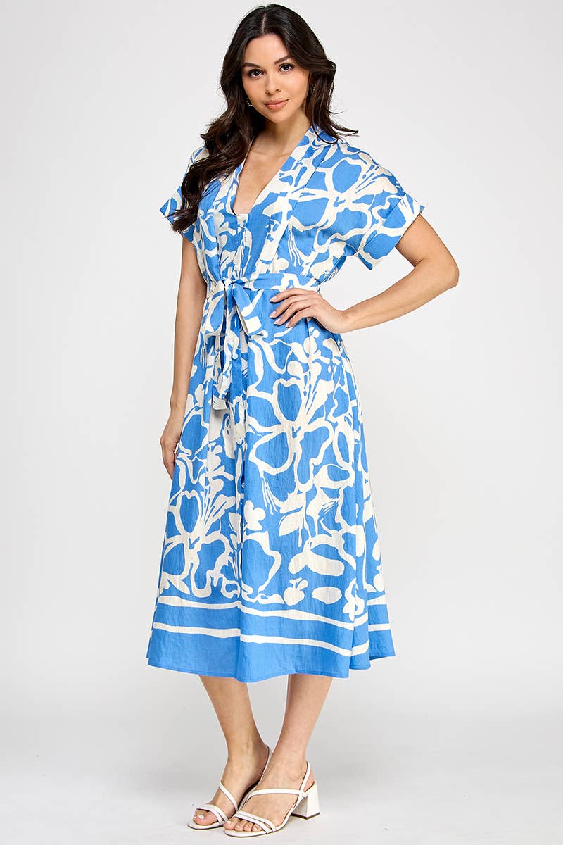 Floral Short Sleeve Midi Dress