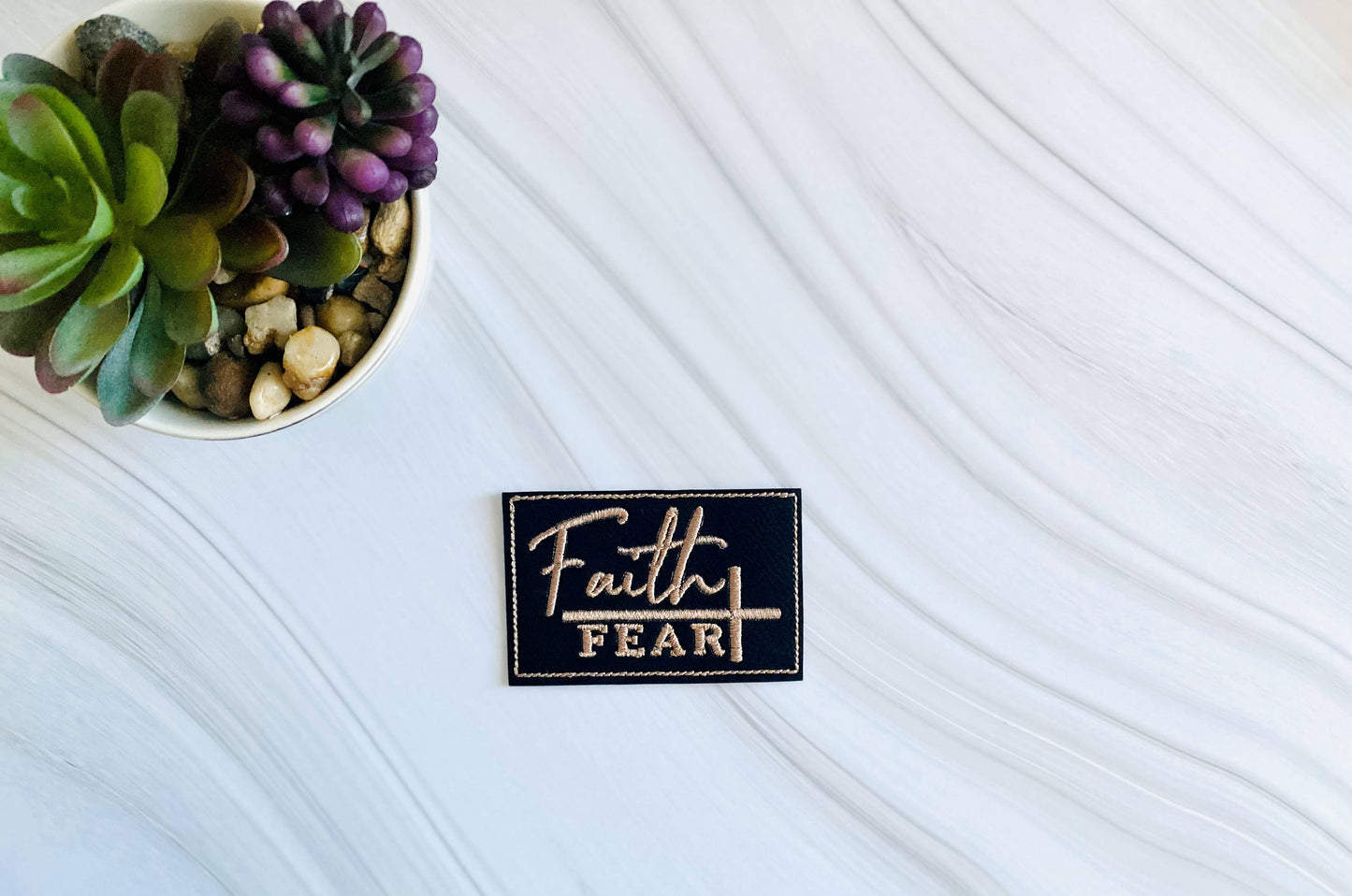 Faith over fear embroidered leather hat patch