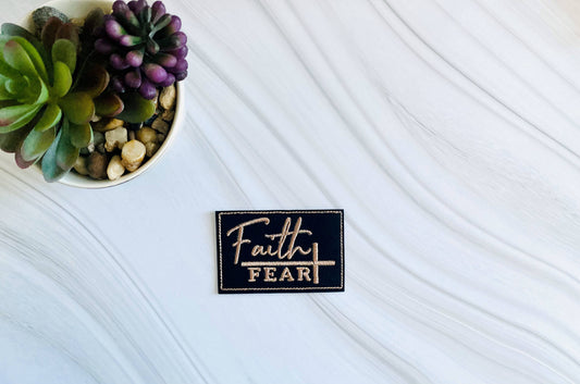 Faith over fear embroidered leather hat patch