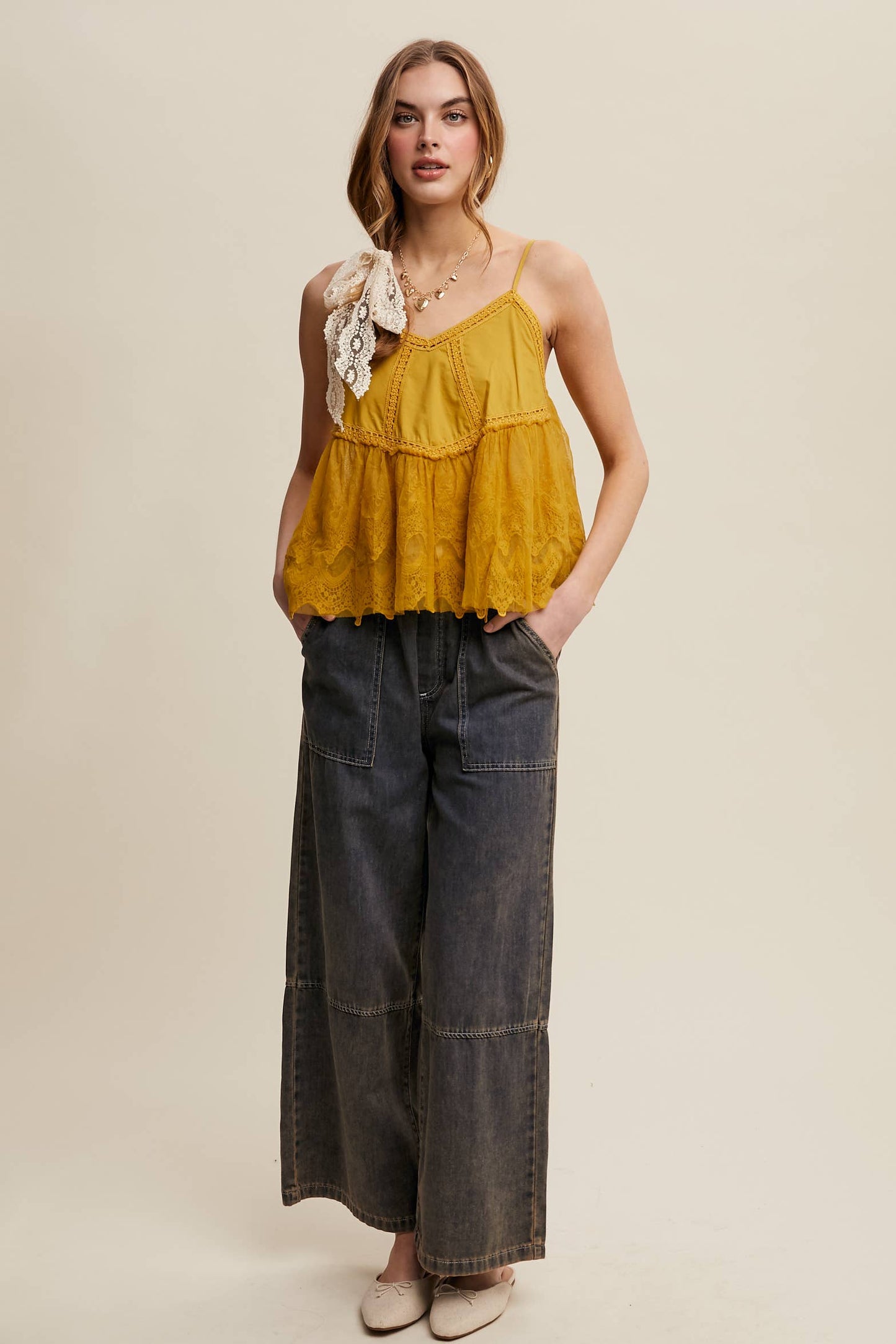 Wide-Leg Denim Drawstring Pants LP0256