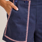 Nautical Contrast Stitch High-Waist Shorts