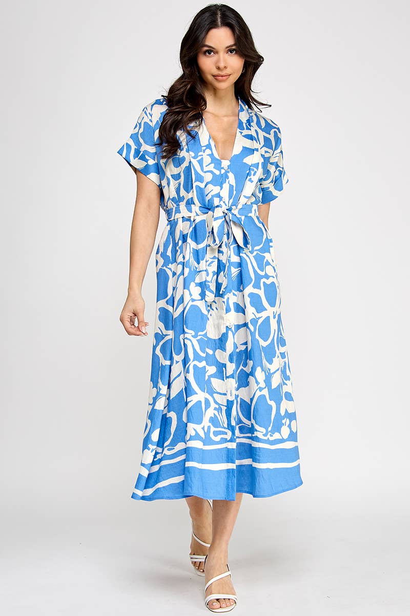 Floral Short Sleeve Midi Dress