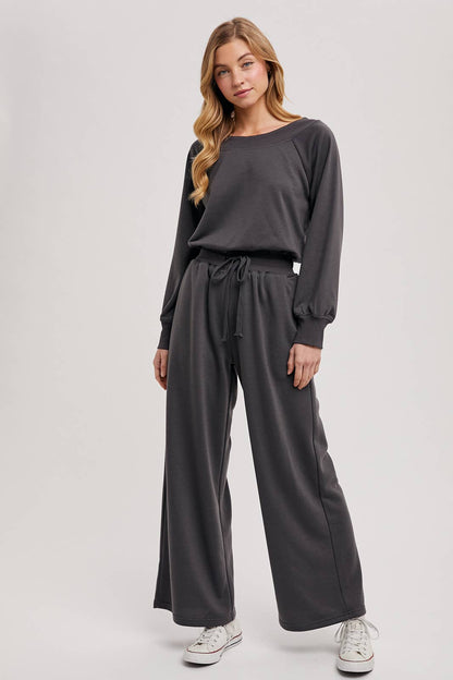 WIDE NECK OFF THE SHOULDER KNIT JUMPSUIT
