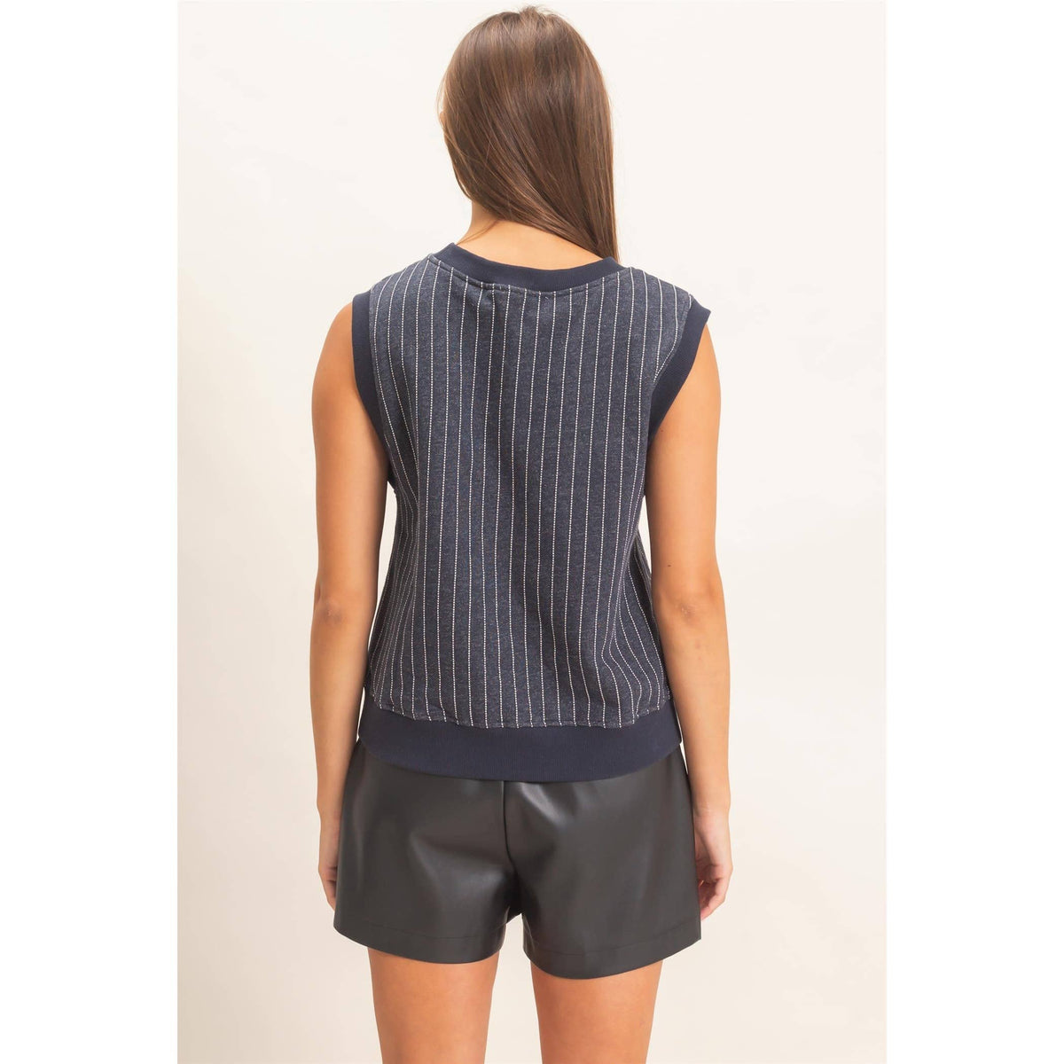 V-Neck Pinstripe Sleeveless Top