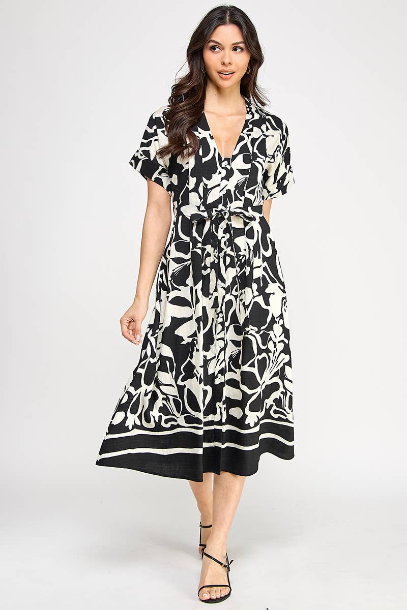 Floral Short Sleeve Midi Dress