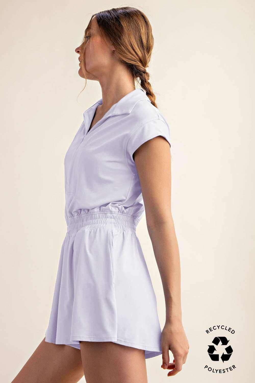 BUTTER SHORT SLEEVE QUARTER ZIP ROMPER