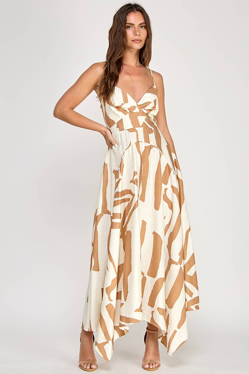 Abstract Print Sleeveless Maxi Dress