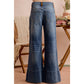 WIDE LEG FLARE WASHED DENIM JEANS WITH SIDE SEAM