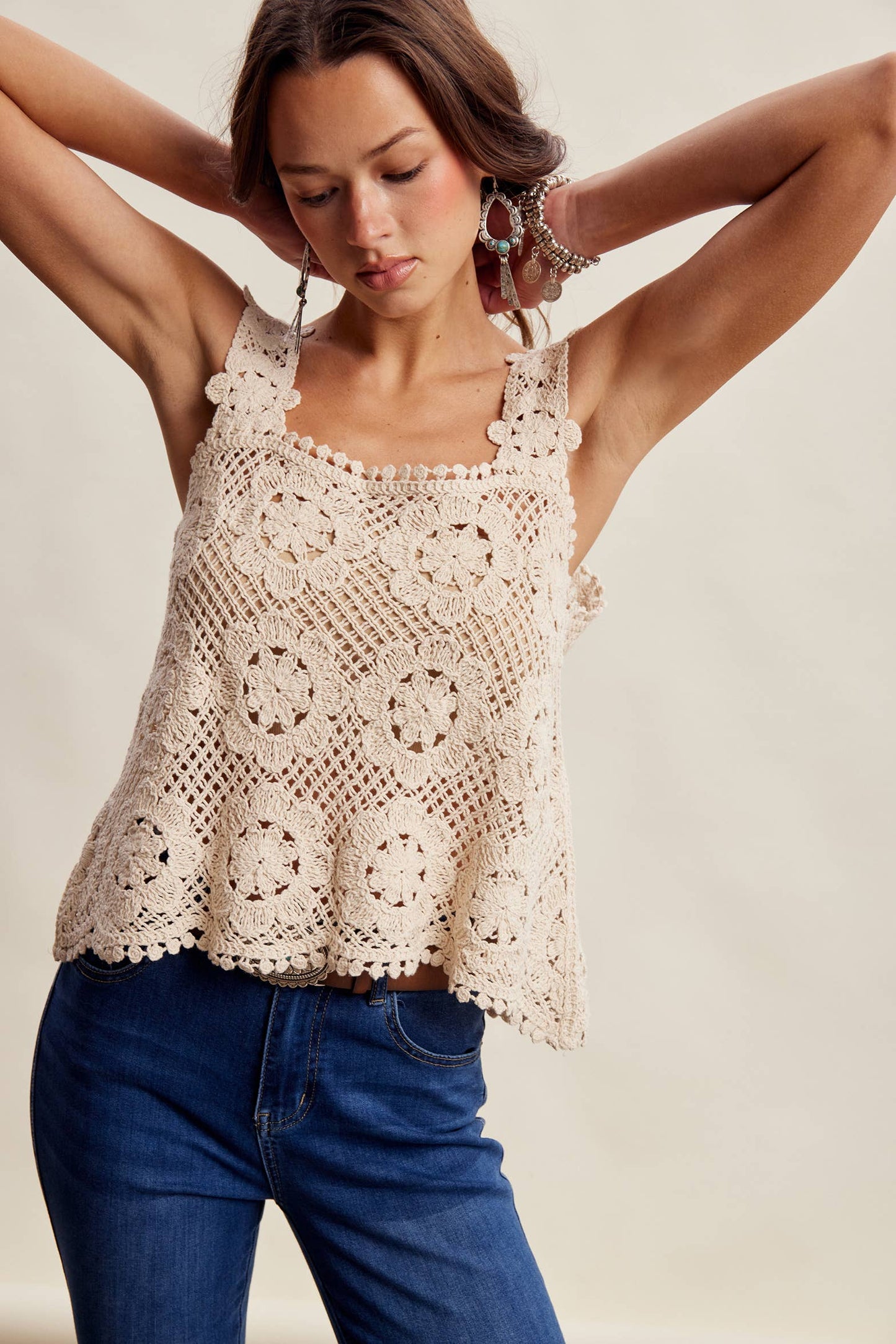 Crochet Lace Square Neck Tank Top LCR0117