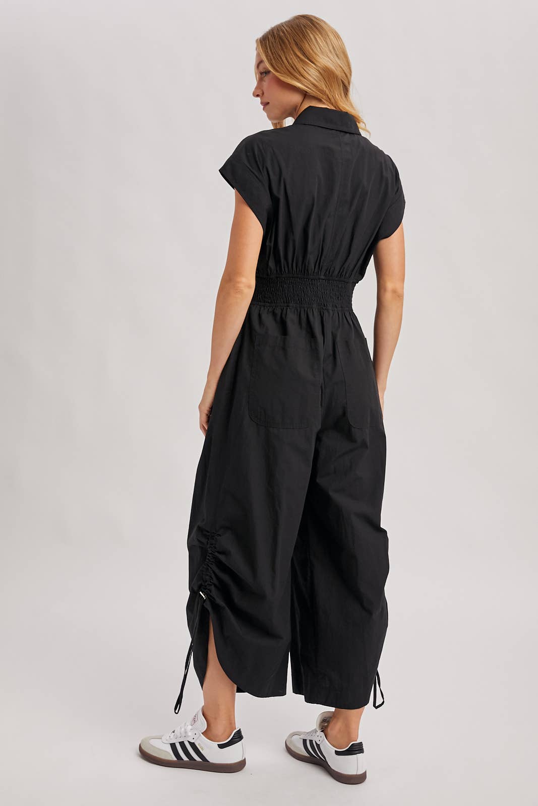 BUTTON DOWN UTILITY SHIRTING JUMPSUIT