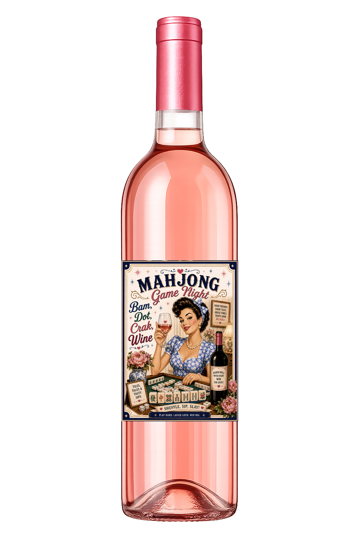 Sassy Girl, Wine Label, Mahjong Blue