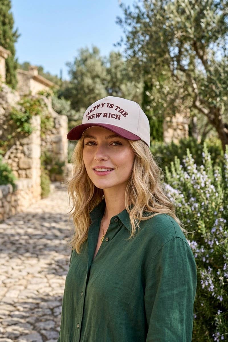 Happy Is The New Rich Two Tone Snapback Hat Zenana Consgt.
