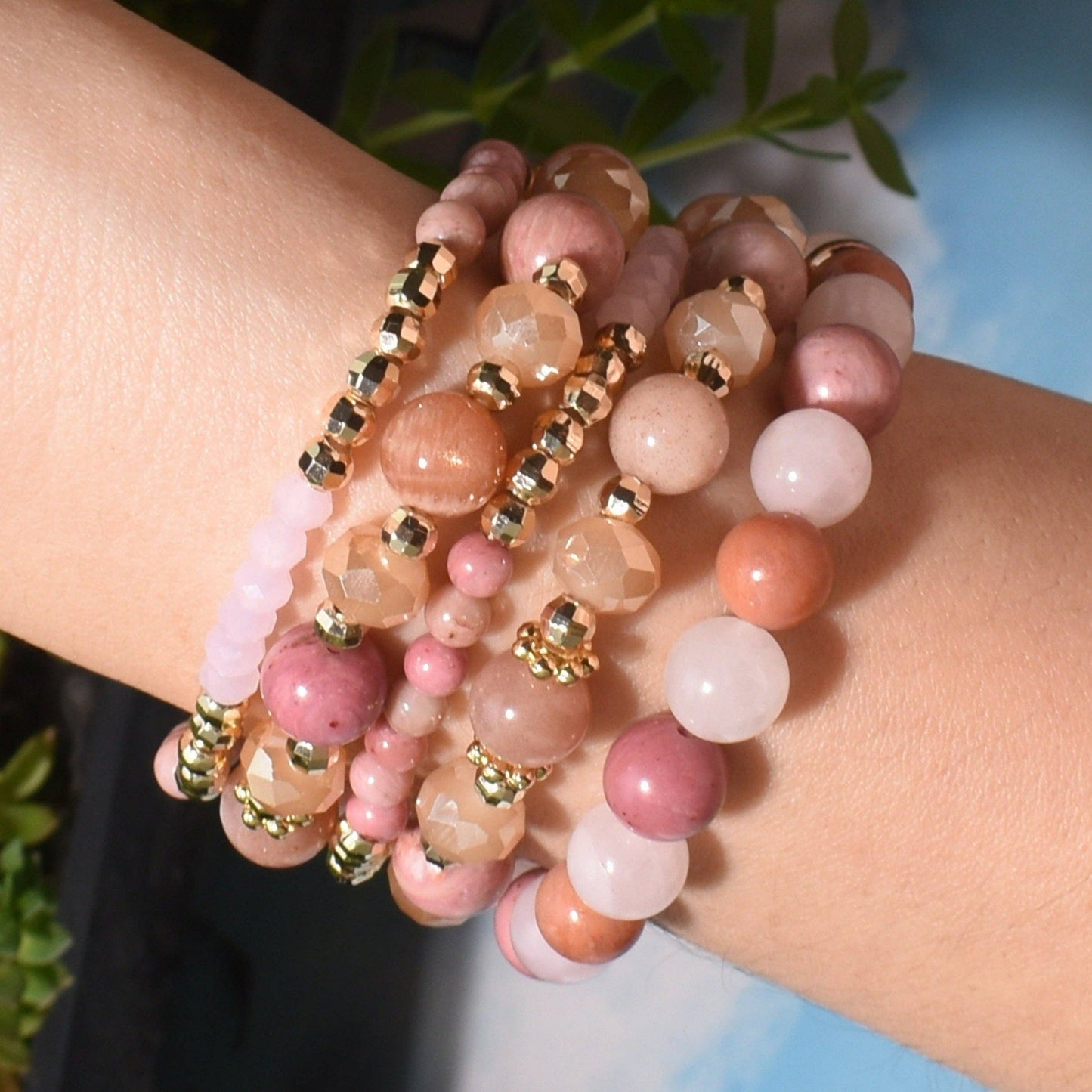 Love & Light Rhodonite Sunstone RoseQuartz BYOB Bracelet Set