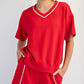 MODAL SCUBA V NECK FLAT PIPING SHORT SLEEVE TOP