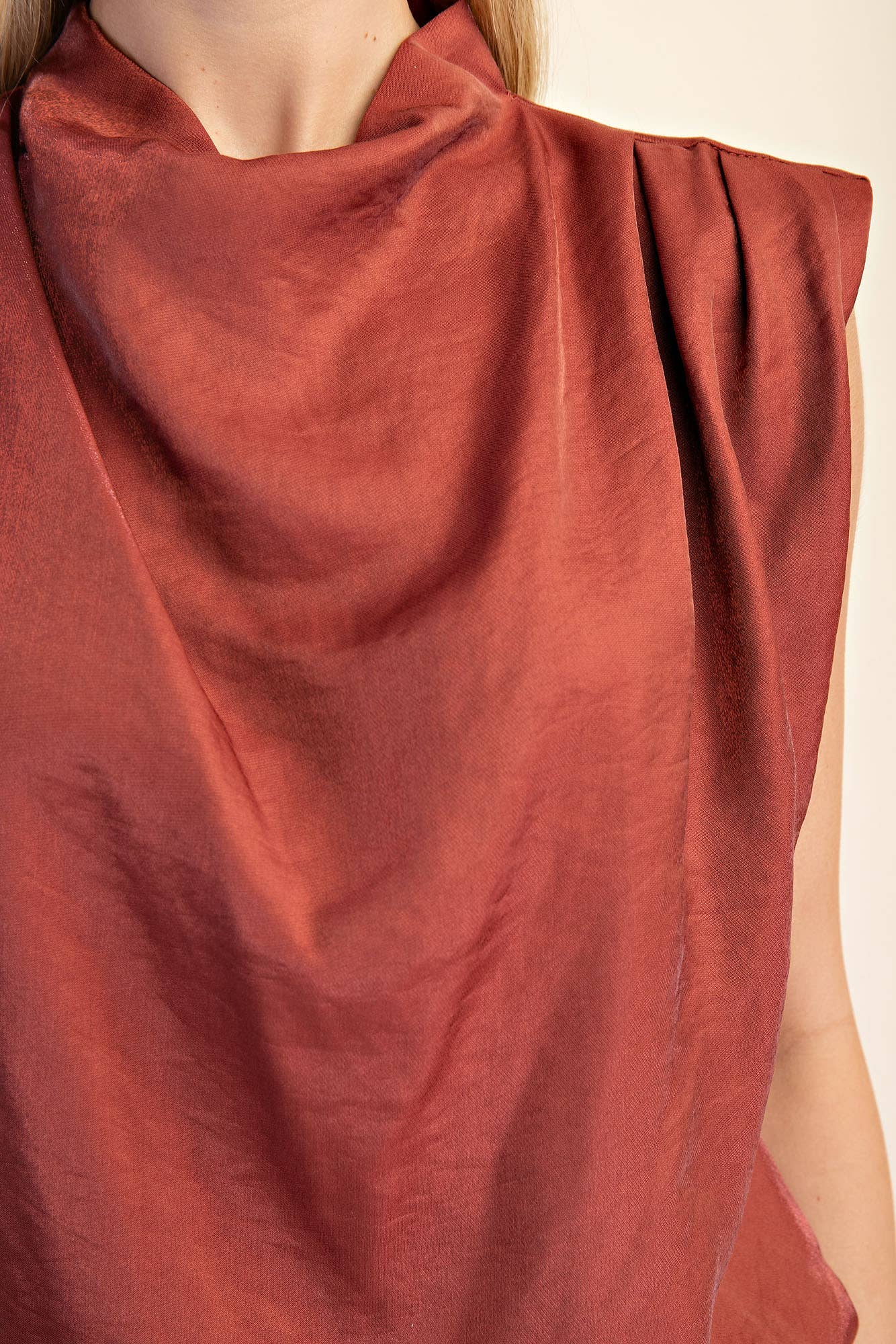 Cowl Neck Pleats Sleeveless Top