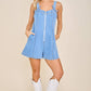Denim Zip Front Tie Strap Romper – Light Wash