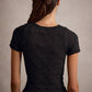 FLORAL PATTERNED TEXTURE SEAMLESS SHORT SLEEVE TOP