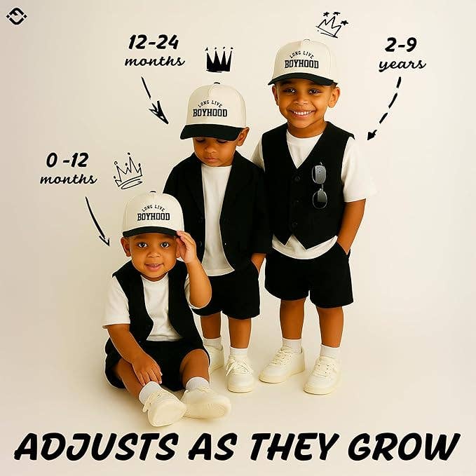 Kids/Baby Two Tone Cap - Long Live Boyhood - Black/Beige