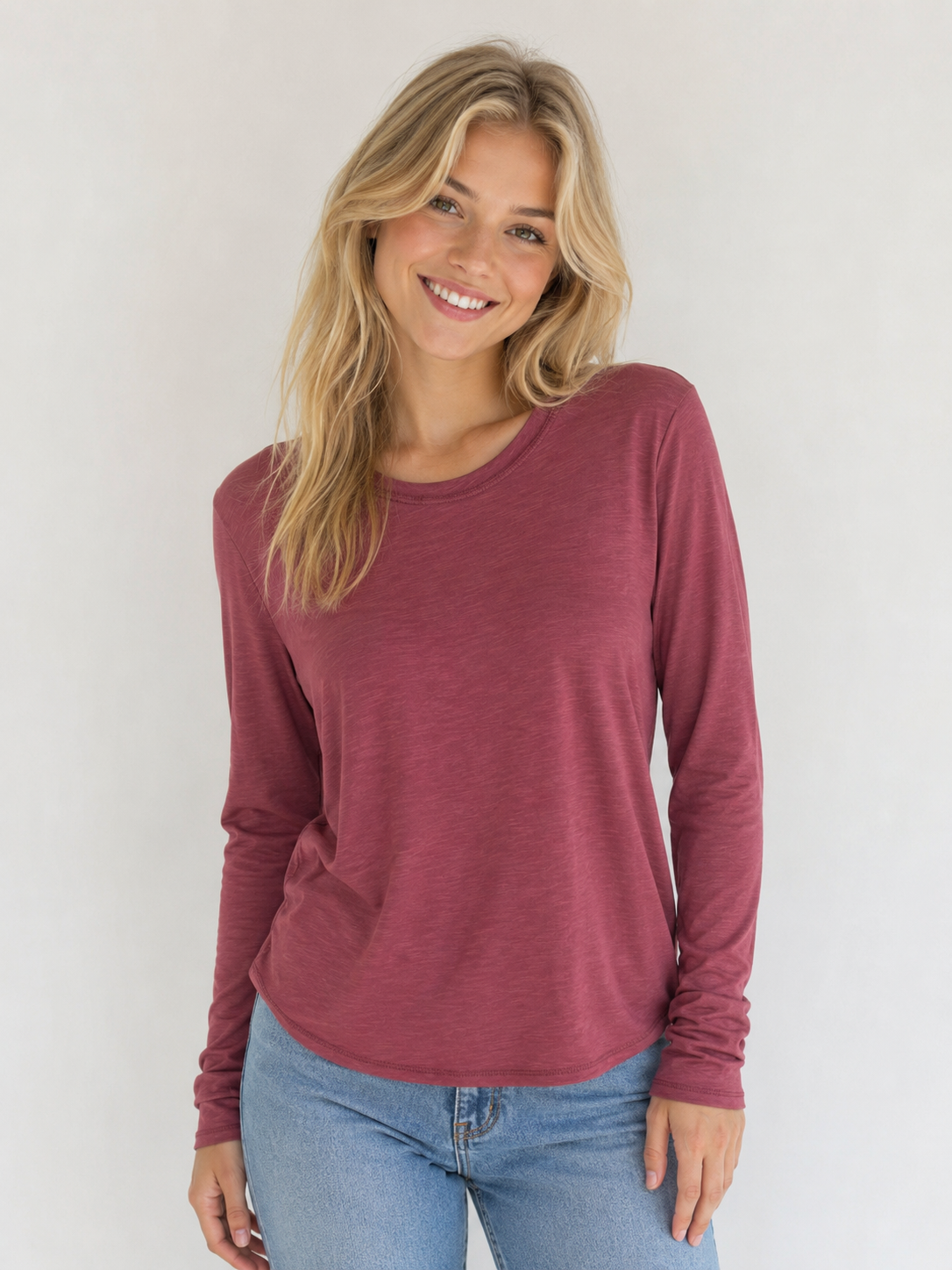 COTTON MODAL SLUB CREW NK L/S TOP FWMT4167