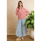WASHED DENIM TULIP HEM PANTS WITH POCKETS