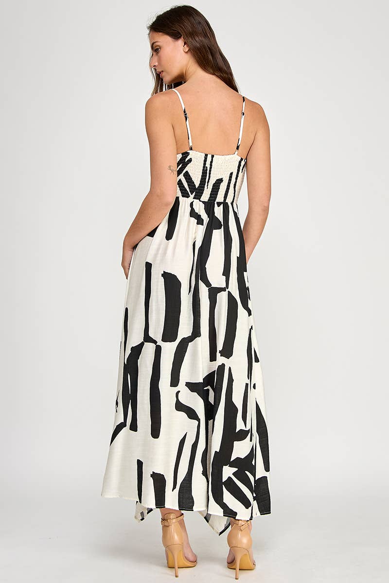 Abstract Print Sleeveless Maxi Dress