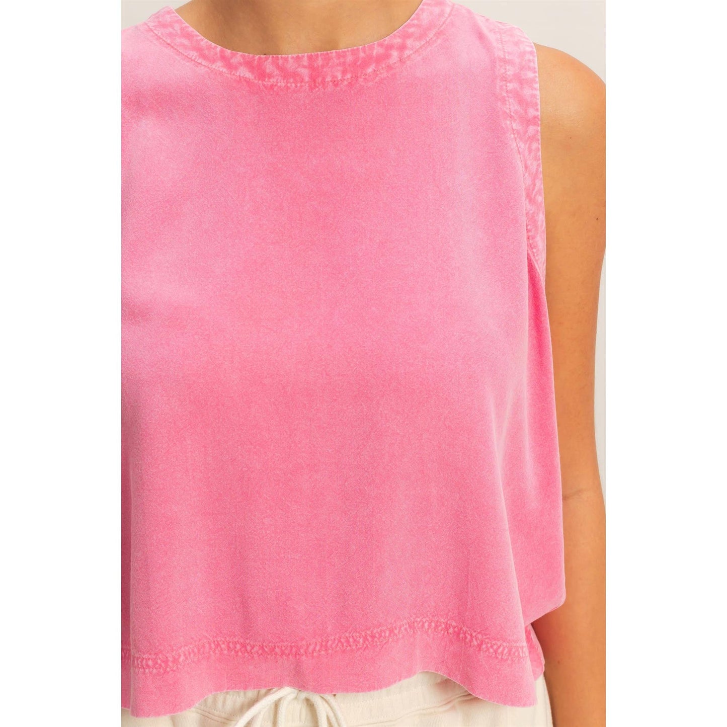 Mineral Wash Button Back Sleeveless Top