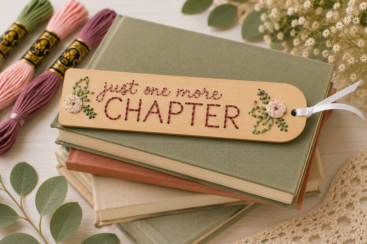 Just One More Chapter Bookmark DIY Wood Embroidery Kit