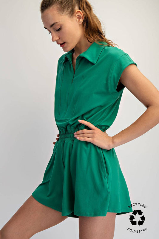 BUTTER SHORT SLEEVE QUARTER ZIP ROMPER