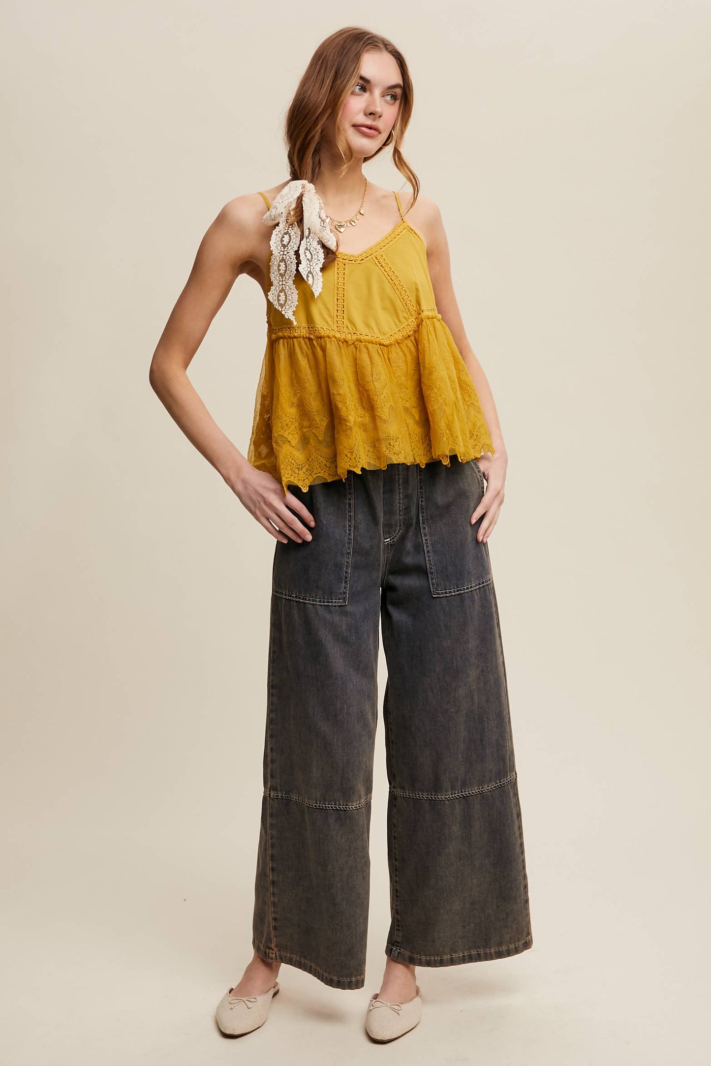 Wide-Leg Denim Drawstring Pants LP0256