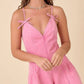 Washed Denim V-Neck Romper with Pleat Detail & Tie Straps