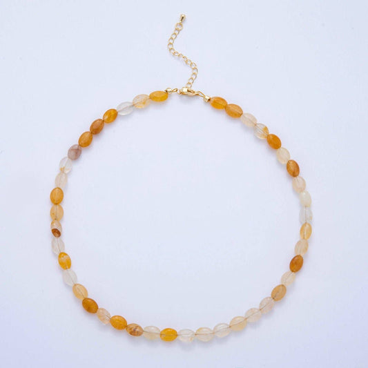 18K Gold Filled 6.5mm Citrine Gemstone Oblong Oval Gemstone Bead 15.5 Inch Handmade Necklace | WA-3286