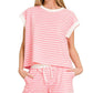 Stripe Contrast Trim Top And Shorts Set