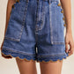 Scallop Button-Side Stretch Denim Shorts LP0277