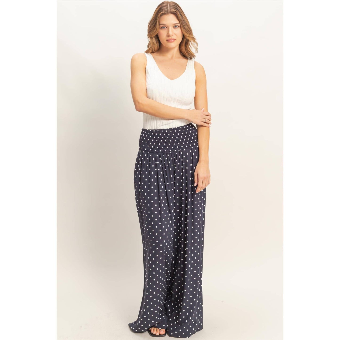 Polka Dot Elastic Wide-Leg Pants