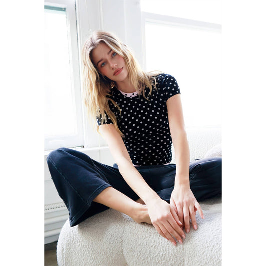 Polka Dot Short Sleeve Crew Neck Top