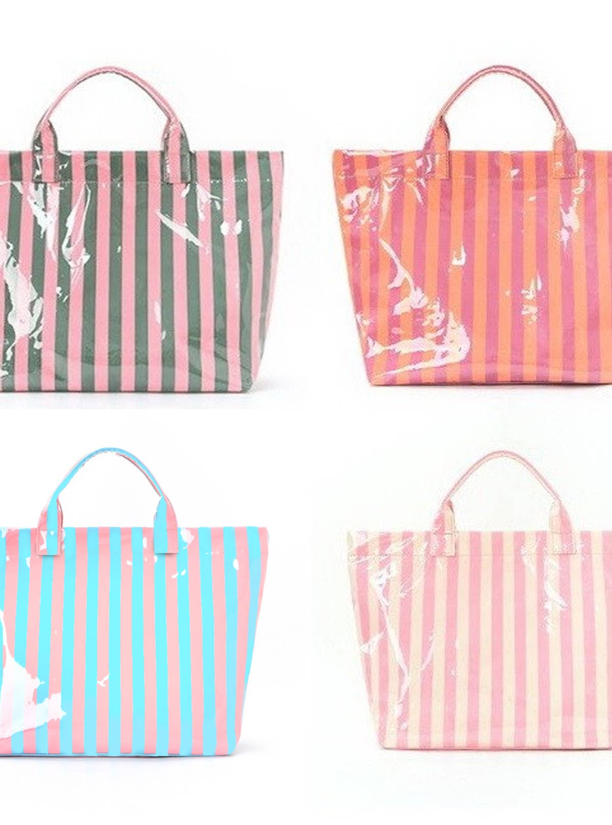 Large Striped Vinyl Tote Bags | 40P595