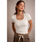FLORAL PATTERNED TEXTURE SEAMLESS SHORT SLEEVE TOP