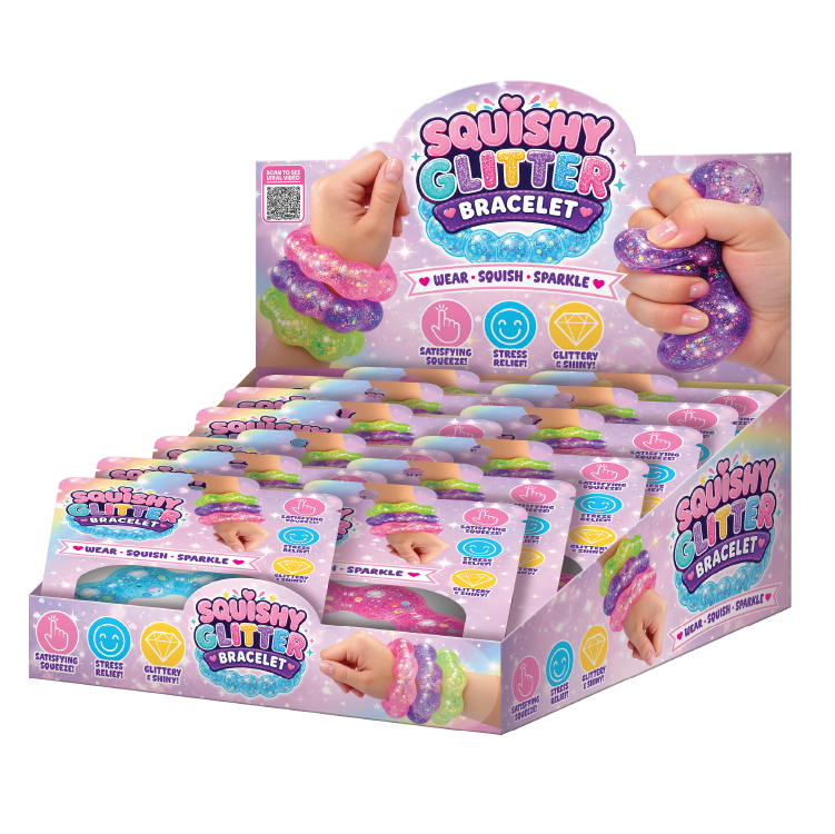 Fun Doh Squishy Sparkle Glitter Sensory Bracelet- 12/Display